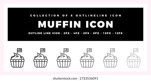 Muffin Icon Set (Conjunto de ícones do muffin) Coleção de 6 Ícones de Linha de Tópicos