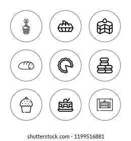 Muffin icon set. collection of 9 outline muffin icons with bread, cake, brownie, cupcake icons. editable icons.