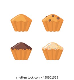 Muffin icon set in flat style isolated on white background. Vector illustration. Objects for design