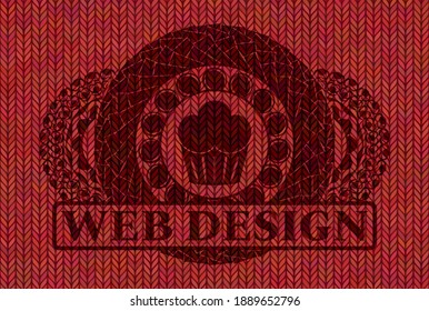 icono de muffin y texto de diseño web emblema de tela roja de lana. El colmo es un exquisito fondo. Ilustración vectorial. 