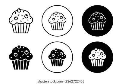 Muffin icon. Whipped cream cup cake bakery food item symbol. Sweet dessert creamy pastry with sprinkles vector.