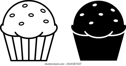 Muffin Icons. Black and White Vector Illustration. Sweet Pastry, Tasty Food. Fast Food Concept