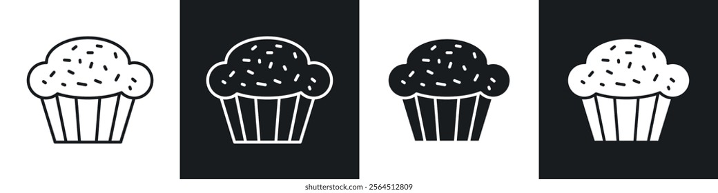 Muffin icons collection in black filled and line style.