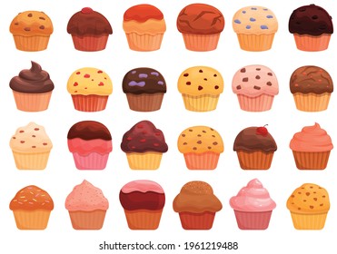 Muffin icons set. Cartoon set of muffin vector icons for web design