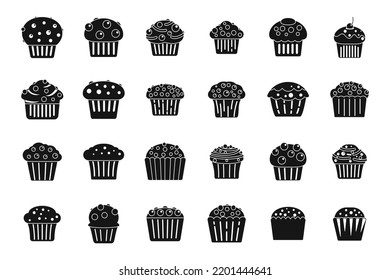 Muffin icons set simple vector. Bakery cake. Cupcake birthday