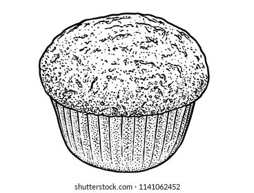 Muffin illustration, drawing, engraving, ink, line art, vector