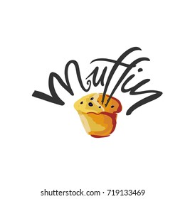 Muffin illustration for menu, cards, patterns, wallpaper. Muffin hand drawn  logo