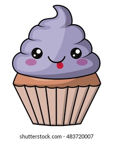 Muffin with kawaii face icon. Cute cartoon and character theme. Isolated design. Vector illustration