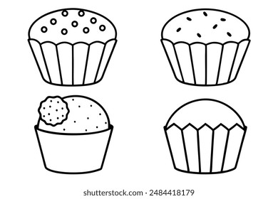 Ilustración de arte de la línea del muffin decoración elegante de la panadería