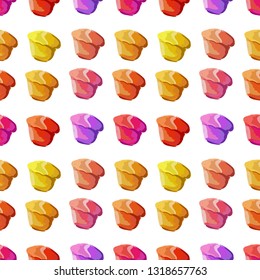 Muffin llustration for menu, cards, patterns, wallpaper. Seamless pattern