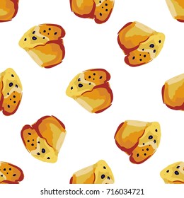 Muffin llustration for menu, cards, patterns, wallpaper. Seamless pattern