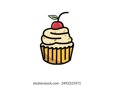 muffin logo vector design. Vector illustration isolated on white background. Can be used as icon, sign or symbol - silhouette of cupcake, cake, sweet pastries, muffin. Cake shop logo.