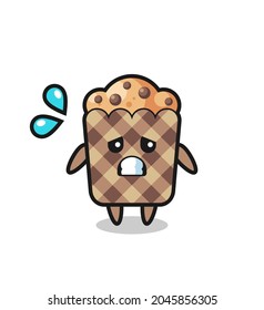 muffin mascot character with afraid gesture , cute design