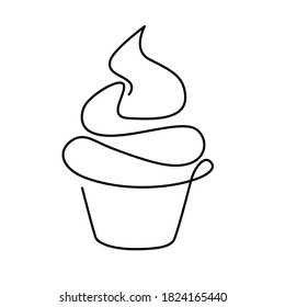muffin monoline, Continuous line cake, line art vector illustration