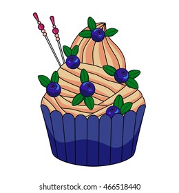 Muffin on white background. Decorative cake