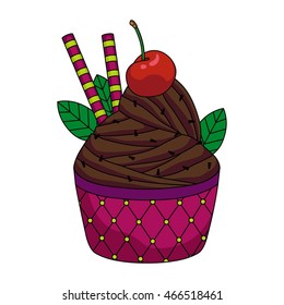 Muffin on white background. Decorative cake