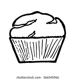 Muffin on white background. Free hand drawn. Vector illustration.