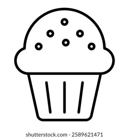 Muffin outline icon, a muffin with dotted top and fluffy texture. Perfect for projects related to restaurant, diners, breakfast recipes, cafes, or food-related apps.