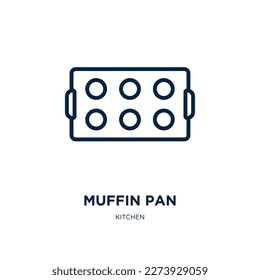 muffin pan icon from kitchen collection. Thin linear muffin pan, food, cooking outline icon isolated on white background. Line vector muffin pan sign, symbol for web and mobile