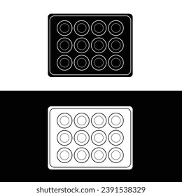 Muffin pan silhouette flat vector. Bakeware black and white icon for web. Baking utensil item for kitchen concept. Kitchenwares using in a oven.