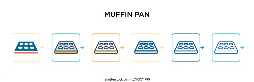 Muffin pan vector icon in 6 different modern styles. Black, two colored muffin pan icons designed in filled, outline, line and stroke style. Vector illustration can be used for web, mobile, ui