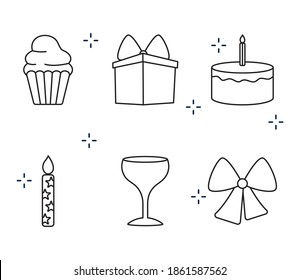 conjunto de iconos de muffin y partido sobre fondo blanco, estilo de línea, ilustración vectorial