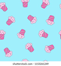 Muffin pattern on blue background