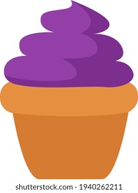 Muffin com creme roxo em cima, ilustração, vetor em um fundo branco