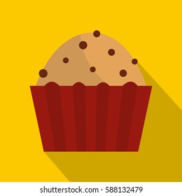 Muffin with raisins icon. Flat illustration of muffin with raisins vector icon for web isolated on yellow background