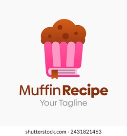 Muffin Recipe Logo Vector Illustration. Template Design Idea Combining Muffin Cake and Book Shape