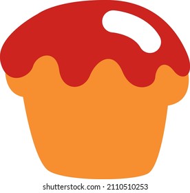 Muffin with red glaze, illustration, vector on a white background.