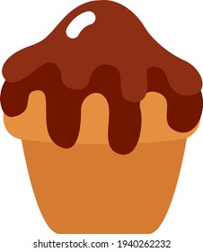 Muffin con hielo rojo, ilustración, vector sobre fondo blanco