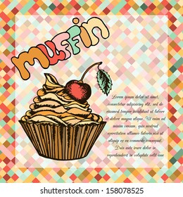 muffin retro hand drawn design card Vector illustration can be used for website background and greeting cards or cover decoration