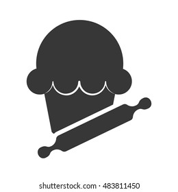 muffin and rolling pin icon. Bakery food and shop theme. Isolated design. Vector illustration