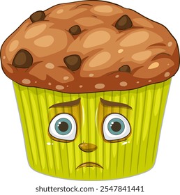A muffin with a sad expression