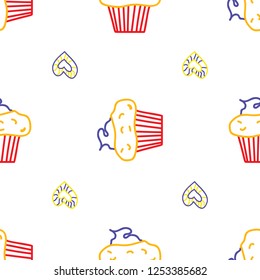 Muffin sealmess pattern. Draw by hand. Cupcake texture. Food vector illustration.