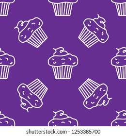 Muffin sealmess pattern. Draw by hand. Cupcake texture. Food vector illustration.