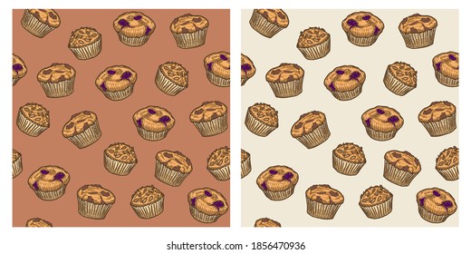 Muffin seamless pastry bakery vintage retro pattern