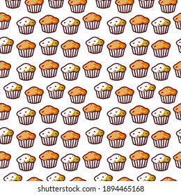 Muffin seamless pattern cartoon bakery and pastry foods background template idea