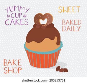 Muffin set. Cupcake set. Hand drawn vector illustration. Food 