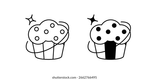 Ícone de conjunto muffin com fundo branco vetor ilustração stock