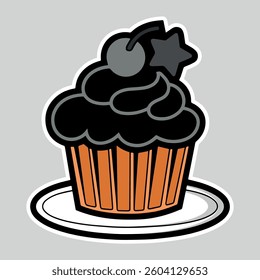 Muffin set, simple illustration. Collection of cakes with different flavors, with handmade cherries. patterin