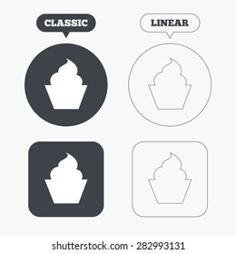 Muffin sign icon. Cupcake symbol. Classic and line web buttons. Circles and squares. Vector