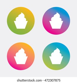 Muffin sign icon. Cupcake symbol. Gradient flat buttons with icon. Modern design. Vector