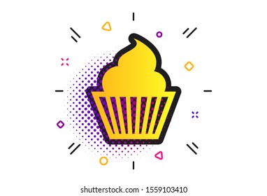 Muffin sign icon. Halftone dots pattern. Cupcake symbol. Classic flat cupcake icon. Vector