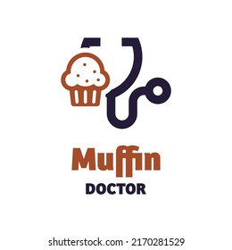 Muffin And Stethoscope Logo In Modern Style. On A White Background, Concept Medical Logo