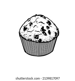 Muffin vector hand drawing illustration in black color isolated on white background