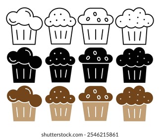 Coleção de ícones do vetor do muffin. conjunto de ilustrações do vetor.