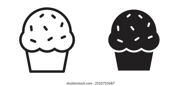 Muffin vector icon set black filled and outlined style.