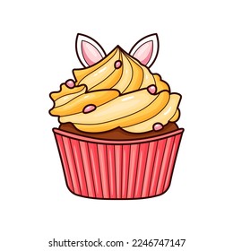 Muffin, vector illustration with cream, isolated muffin, on white background